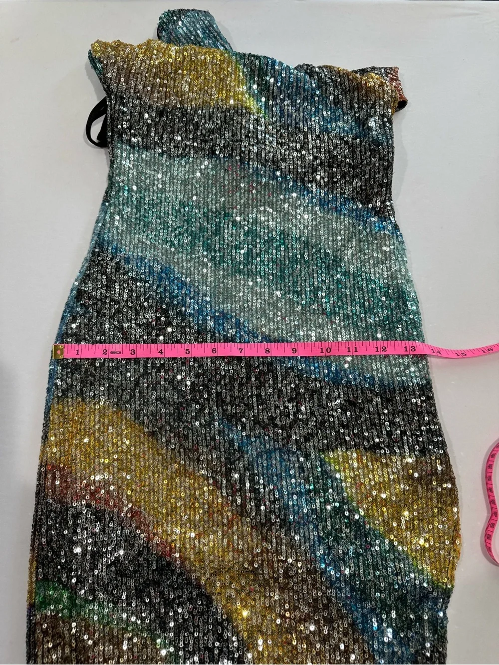 Multicolor Sequin One Shoulder Midi Dress Side Slit - Picture 8 of 11